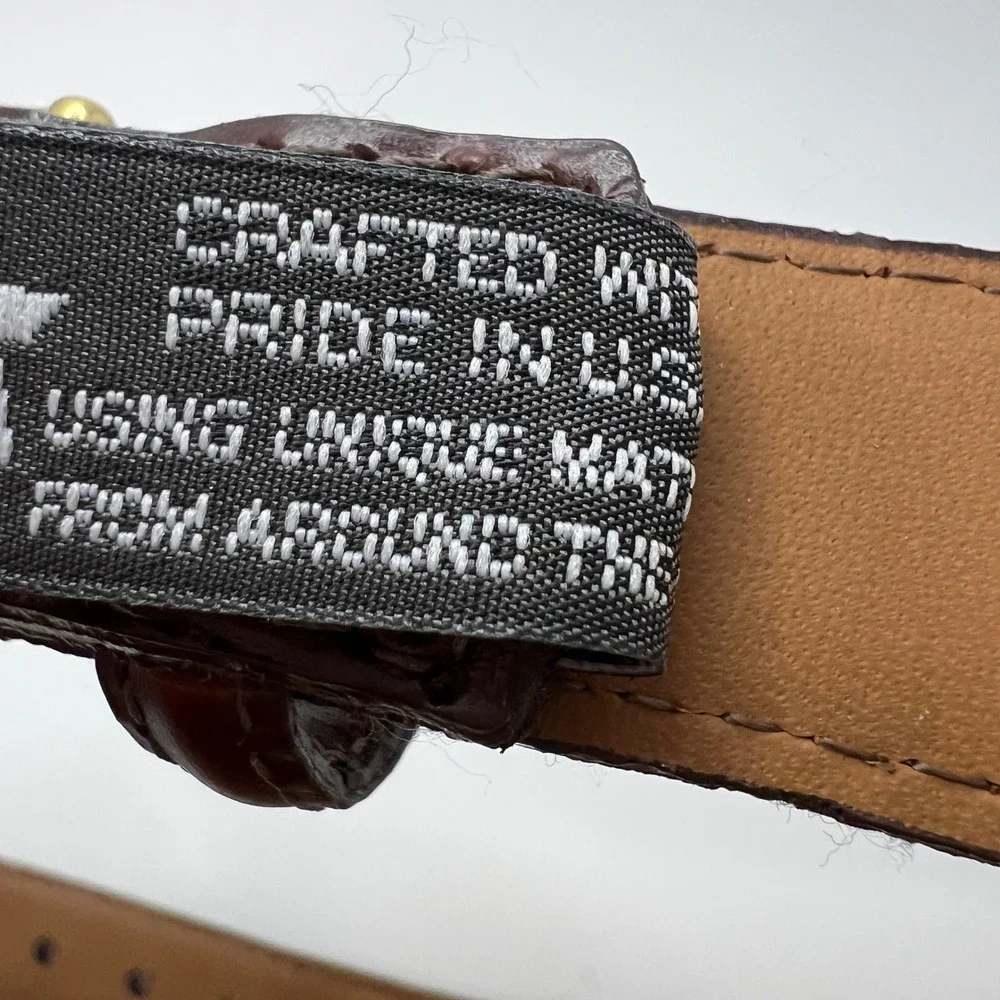 Brighton Navy Braided Cord Brown‎ Croc Leather Belt Solid Brass Buckle USA